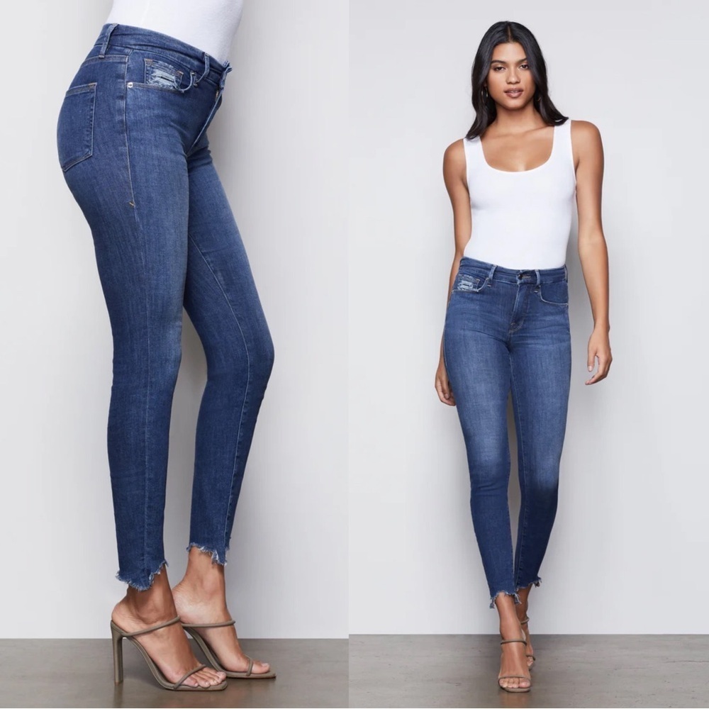 Good American • Good Legs Extreme Stiletto skinny jeans Blue340 ankle frayed raw
